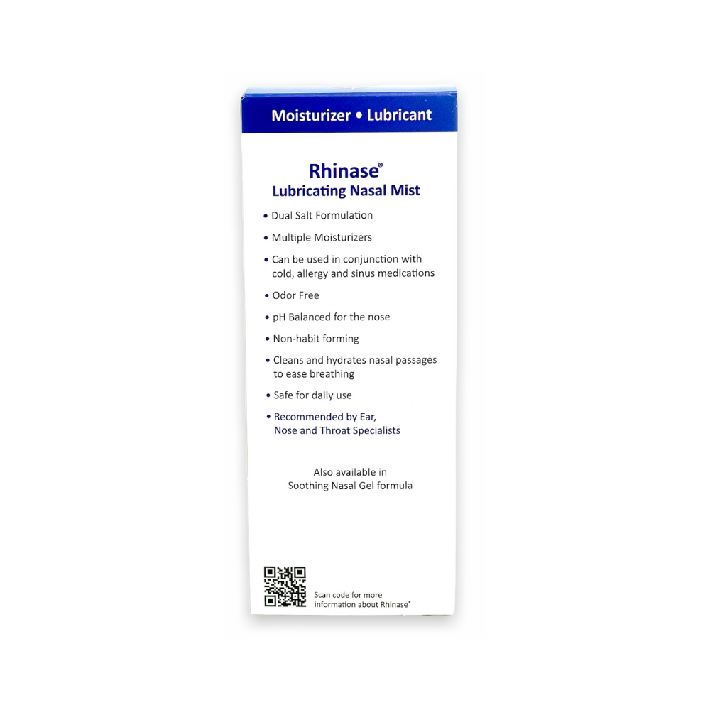 Rhinase Lubricating Nasal Mist - Aloe & Fragrance-Free Saline Solution for Dry Nose, Allergy Relief, and Nosebleed Prevention