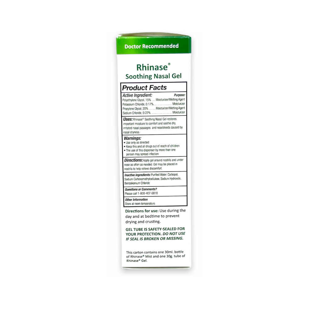 Rhinase Nasal Care Combo Pack - Nasal Gel (1 oz) & Saline Spray (1 oz) for Dryness, Allergy Relief & Nosebleed Prevention, Aloe-Free & pH Balanced