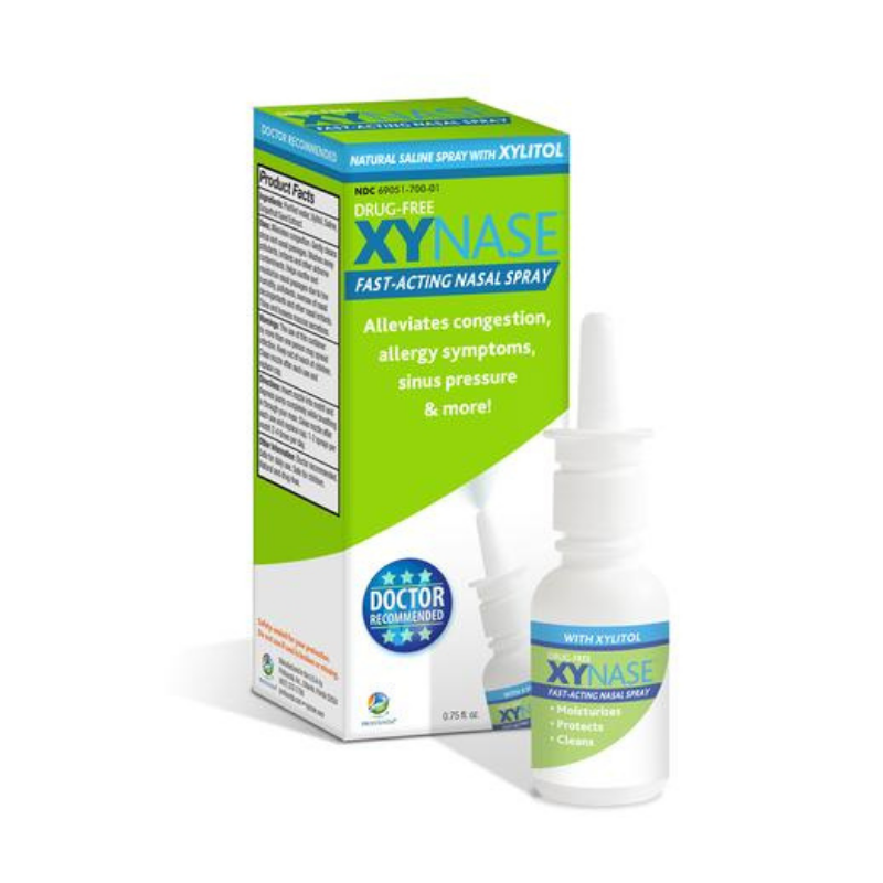 Xynase® Natural Saline Nasal Spray with Xylitol (0.75 fl oz) - Gentle Relief for Congestion, Allergies, and Sinus Pressure, Safe for All Ages