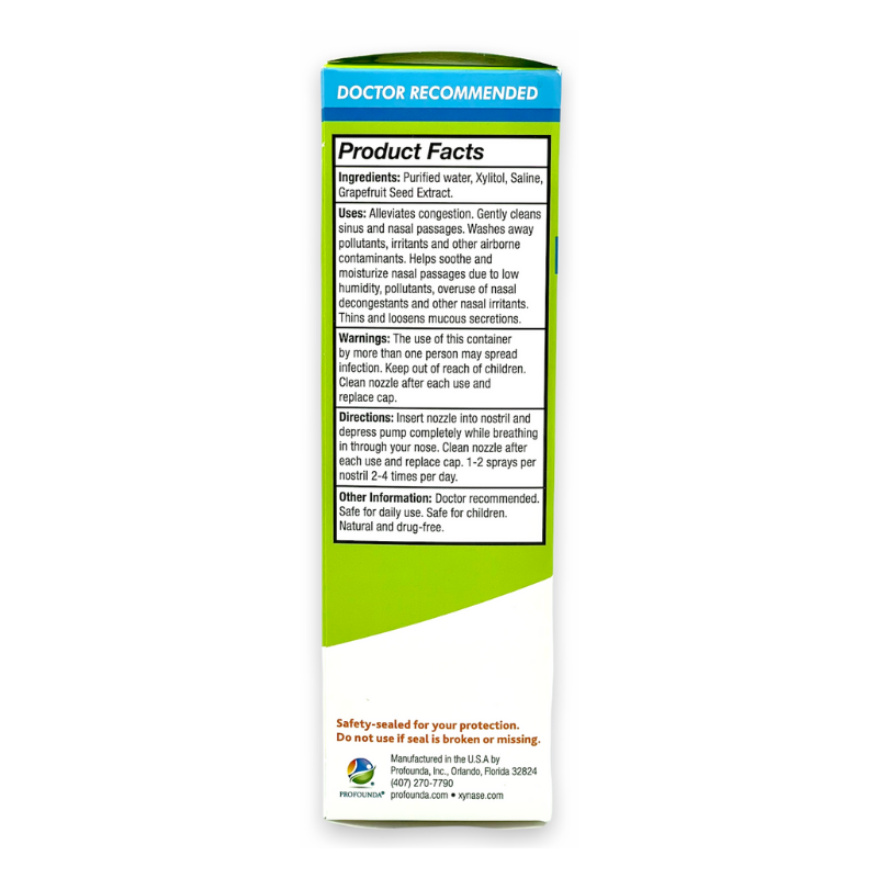 Xynase® Natural Saline Nasal Spray with Xylitol (0.75 fl oz) - Gentle Relief for Congestion, Allergies, and Sinus Pressure, Safe for All Ages