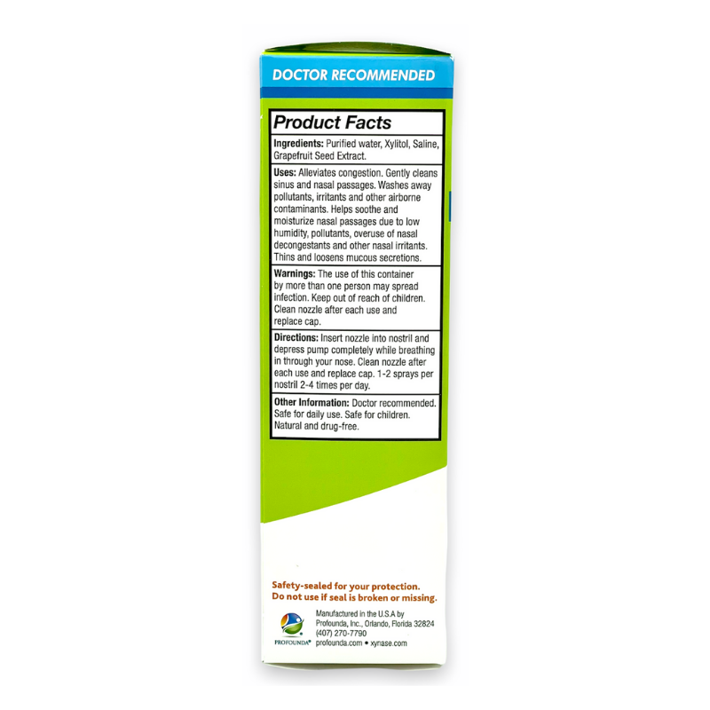 Gentle nasal spray with xylitol over pure saline, helps relieve sinus pressure and dryness