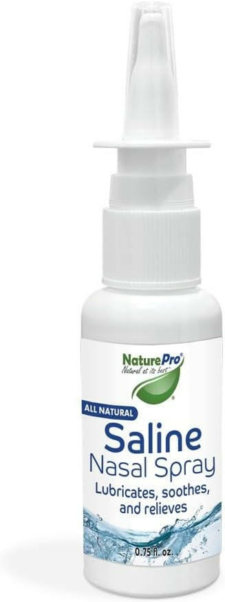 NaturePro Saline Nasal Spray bottle on a white background