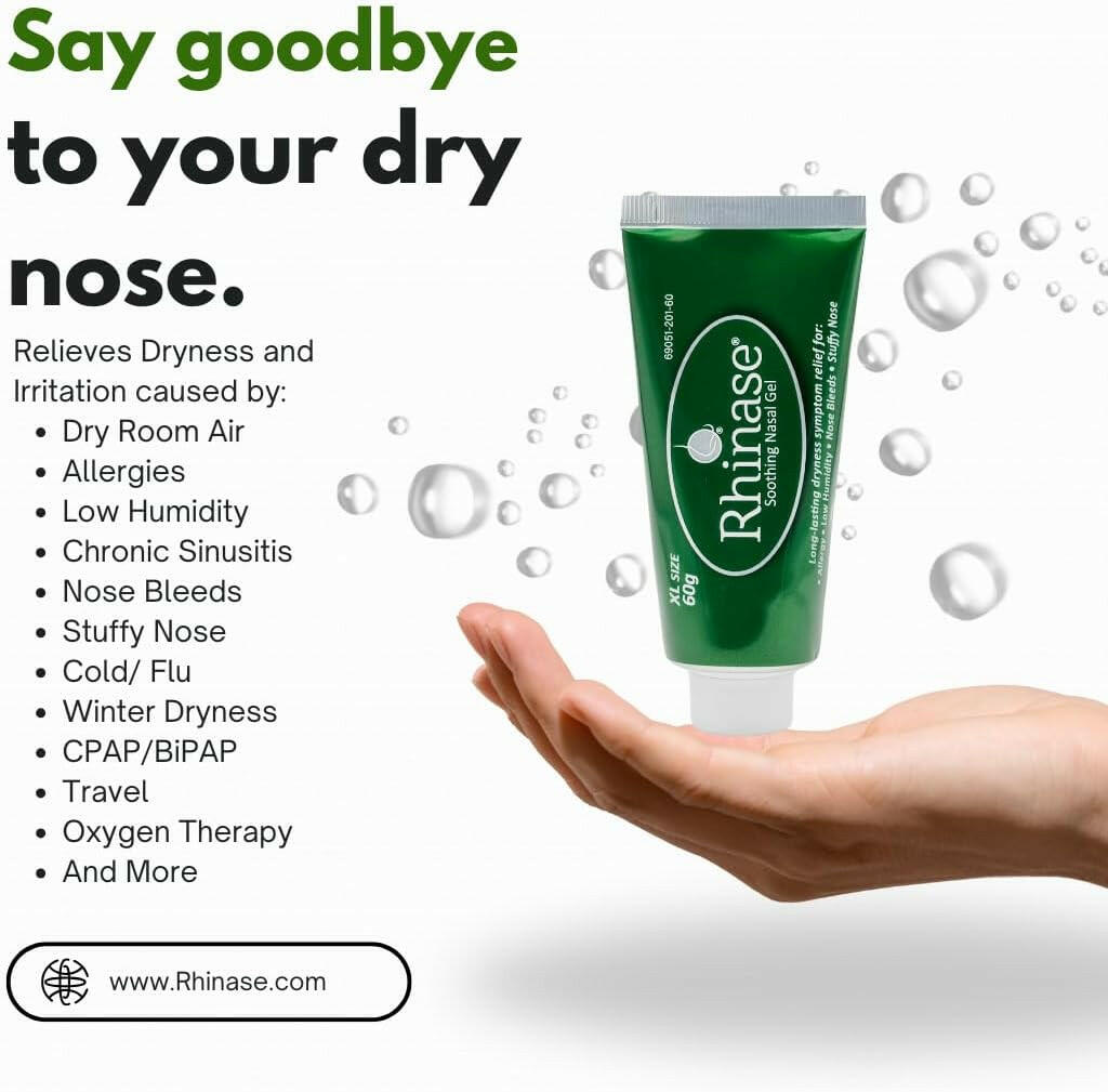 Rhinase Allergy Relief Lubricating Nasal Gel – Dual Salt, Steroid-Free Formula for Moisture & Comfort | Ideal for Swimmers and CPAP or oxygen therapy users | Safe for Children | 60 g