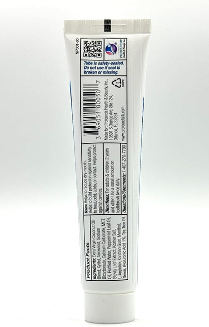 Tube of toothpaste with label on a white background