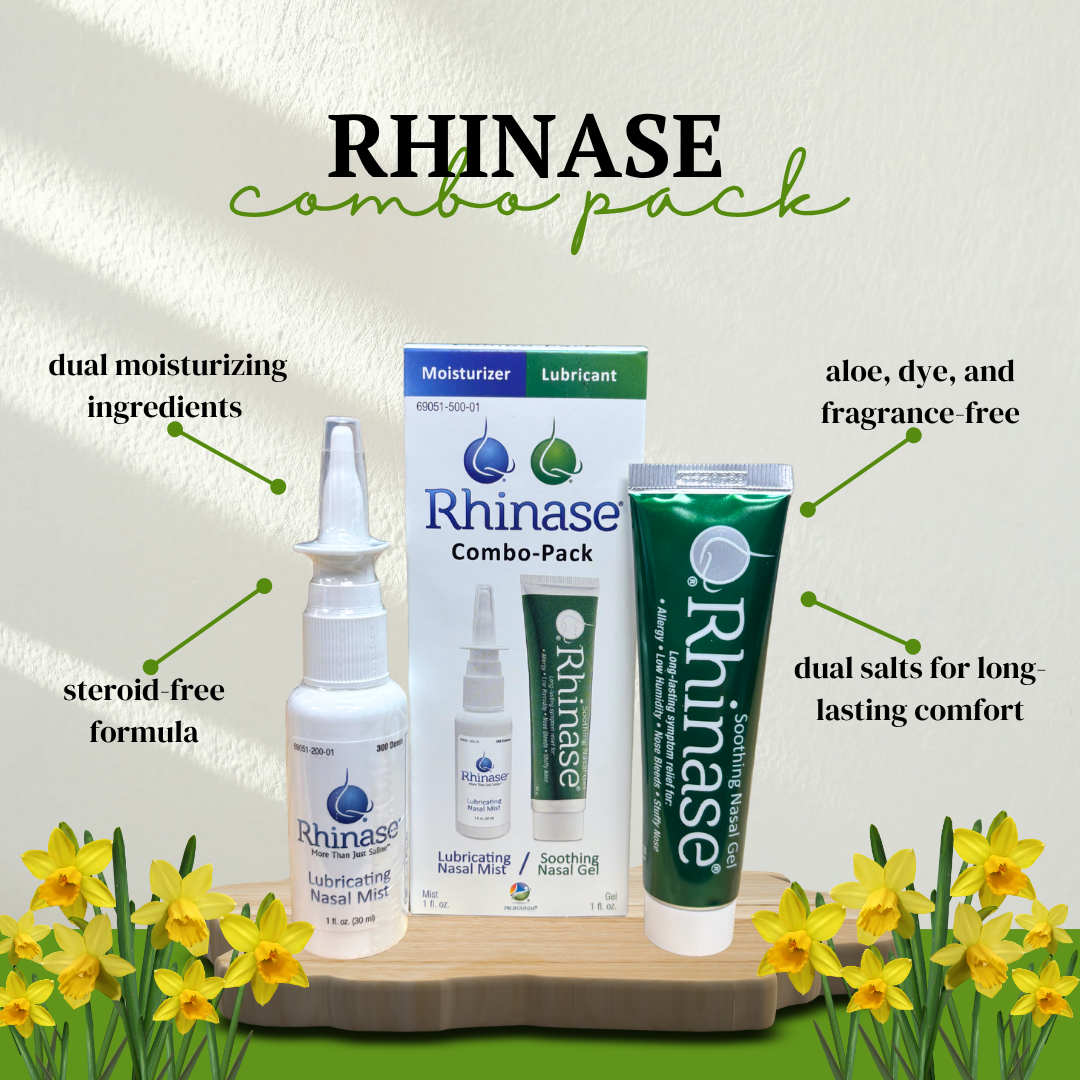 Rhinase Nasal Care Combo Pack - Nasal Gel (1 oz) & Saline Spray (1 oz) for Dryness, Allergy Relief & Nosebleed Prevention, Aloe-Free & pH Balanced