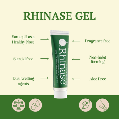 Rhinase Allergy Relief Lubricating Nasal Gel – Dual Salt, Steroid-Free Formula for Moisture & Comfort | Ideal for Swimmers and CPAP or oxygen therapy users | Safe for Children | 1 oz
