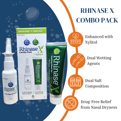 Rhinase X Combo Pack - Nasal Gel (30g) & Spray (30ml) for Complete Nasal Relief: Dryness, Congestion, Post Nasal Drip, and Allergies
