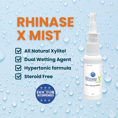 Rhinase X Natural Nasal Mist Spray with Xylitol - Dual Moisturizing, Hypotonic, Steroid-Free Relief from Dryness, Less Sneezing, Itchiness, Nasal drip and Congestion - Doctor Recommended | 30 ml