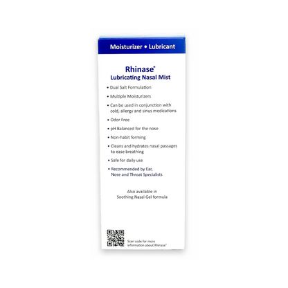 Rhinase Lubricating Nasal Mist - Aloe & Fragrance-Free Saline Solution for Dry Nose, Allergy Relief, and Nosebleed Prevention