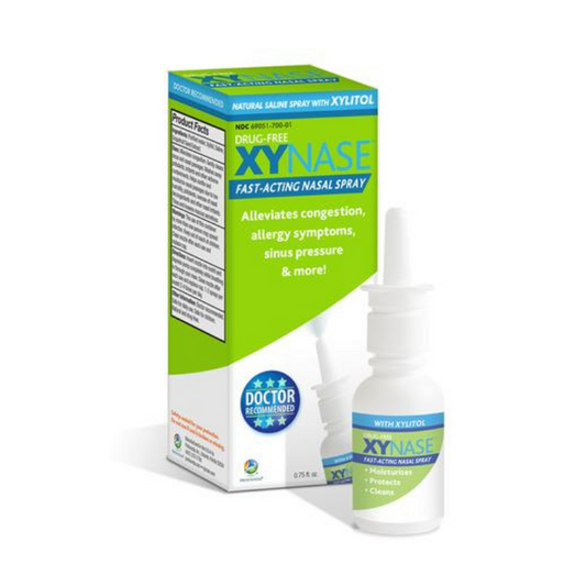 Xynase® Spray nasal salino natural con xilitol (0,75 fl oz): alivio suave para la congestión, las alergias y la presión sinusal, seguro para todas las edades
