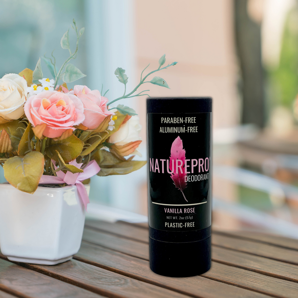 All Natural Deodorants for Men and Women - Paraben Free, Aluminum Free, Cruelty Free, Plastic Free - with coconut oil and Shea butter (Vanilla Rose) on a table
