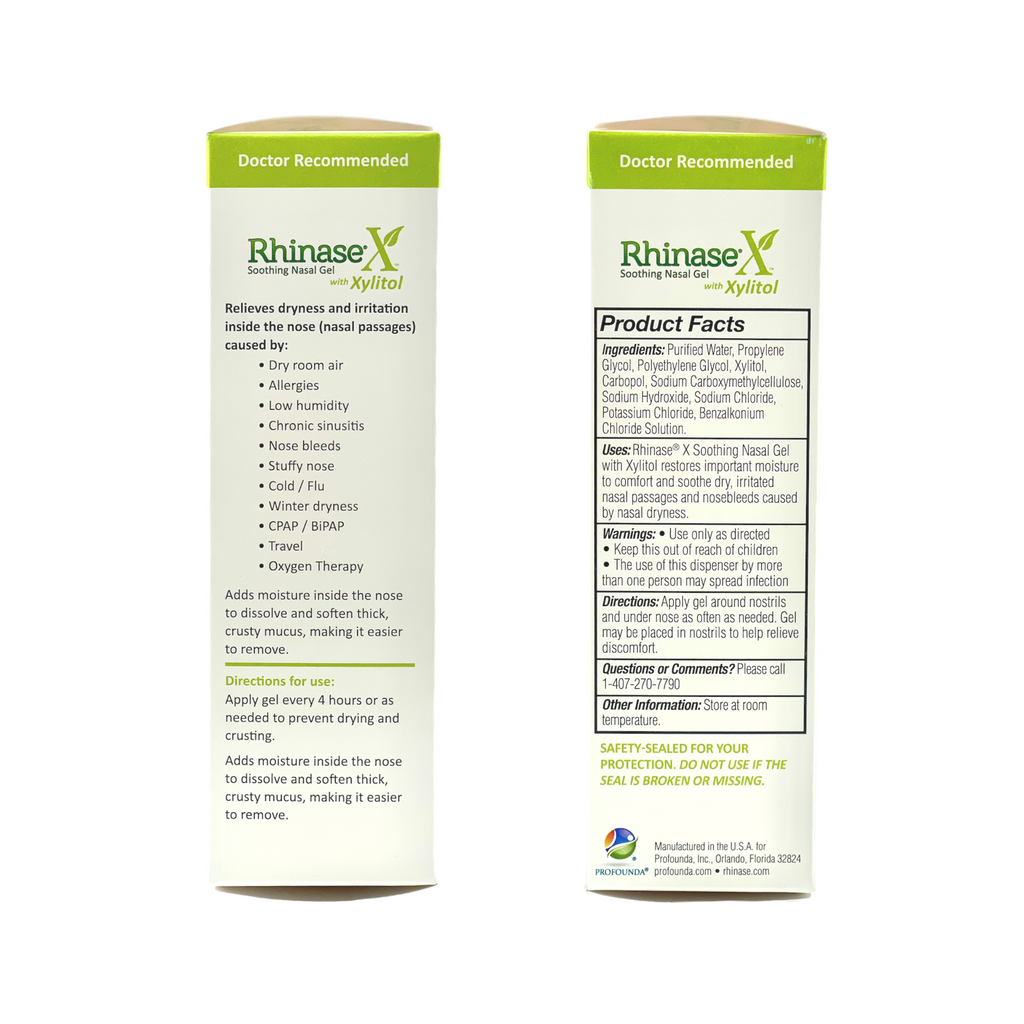 Steroid-free nasal gel with xylitol and dual salts in 1 oz tube for dryness and congestion relief